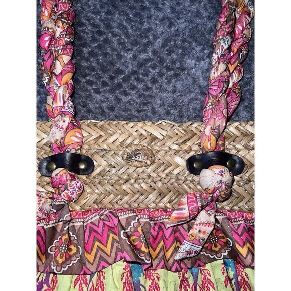 CAPPELLI Straworld Rattan and Multicolor Tiered Ruffles Double Top Handles Bag - Picture 4 of 16